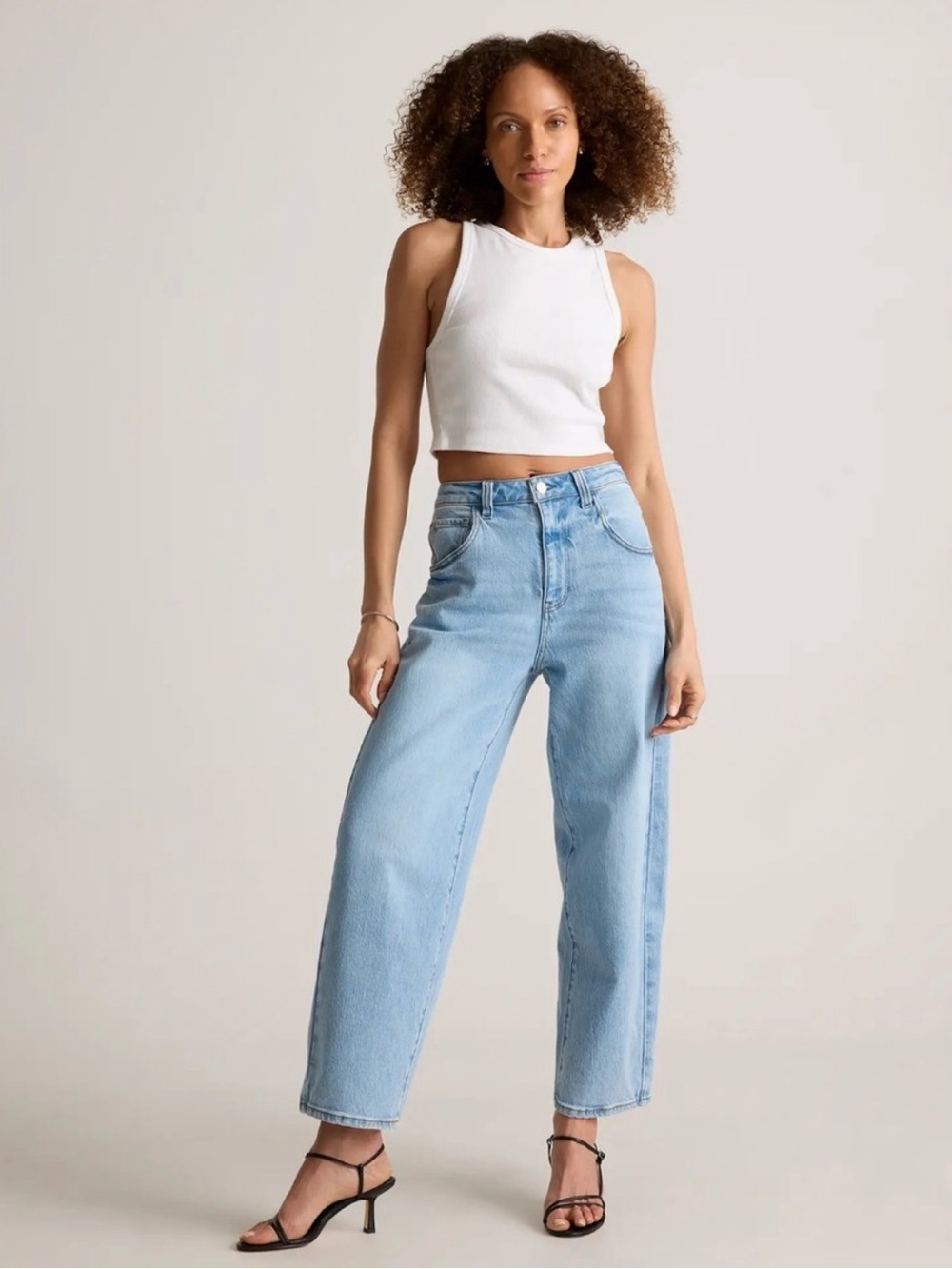 Quince Light Blue High-Rise Barrel Jeans - Women Bella High Rise Barrel B09
